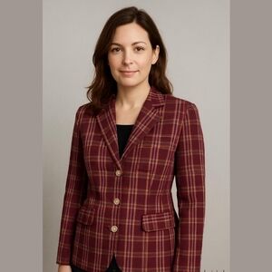 NWY Buffalo David Bitton jacket, maroon w/multicolored plaid, size M
